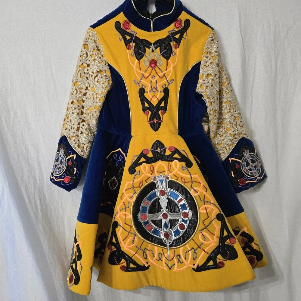 Vintage Celtic Irish Traditional‎ Folk Step Dance Dress Costume Embroidered